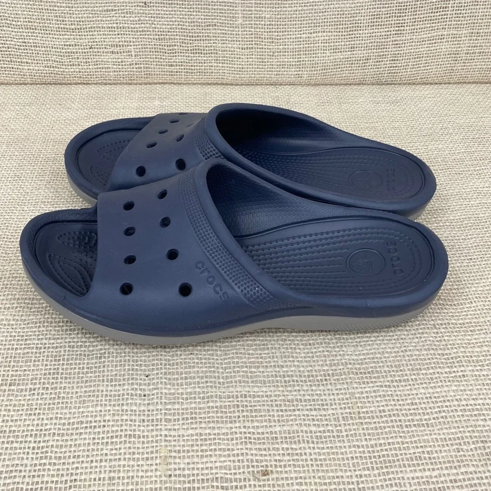 Crocs Classic Slide Navy Blue Grey Mens 9 Womens 11 Sandals 12030